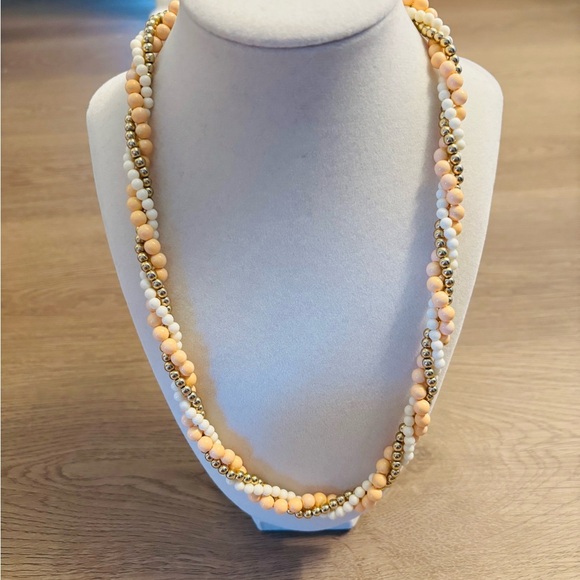 Elegant Beaded Necklace in Gold, White, and Cream - Picture 1 of 4